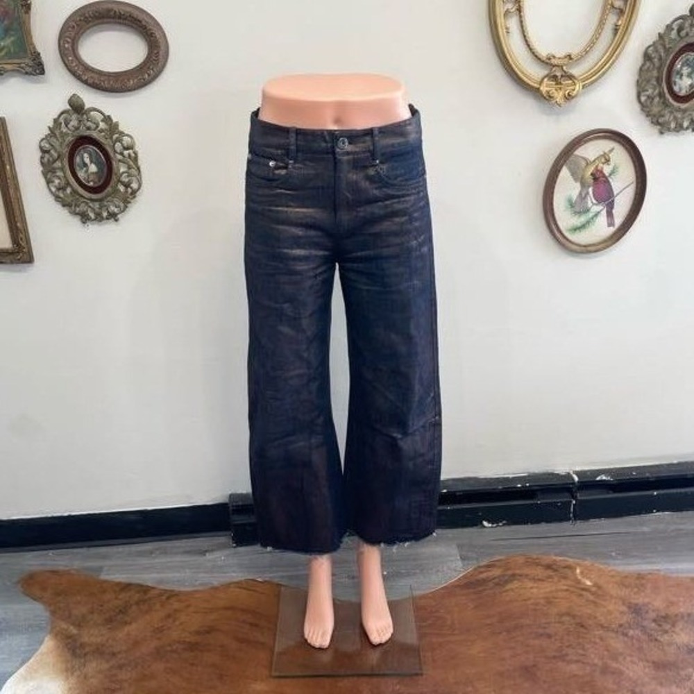 PRISCAVera Women's Bronze Metallic Coated Wide Leg Jeans Size‎ XS